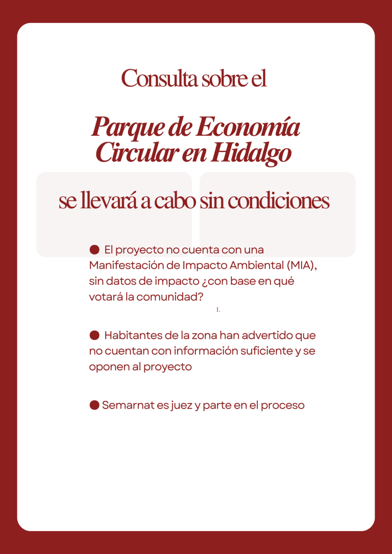 Consulta sobre el Parque de Economía Circularen Hidalgo se llevará a cabo sin condiciones
